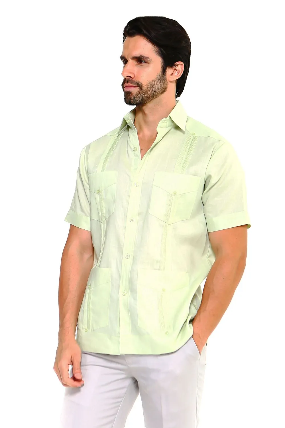 Mojito Collection Men's Traditional Guayabera Shirt Premium 100% Linen Short Sleeve  4 Pocket  Design