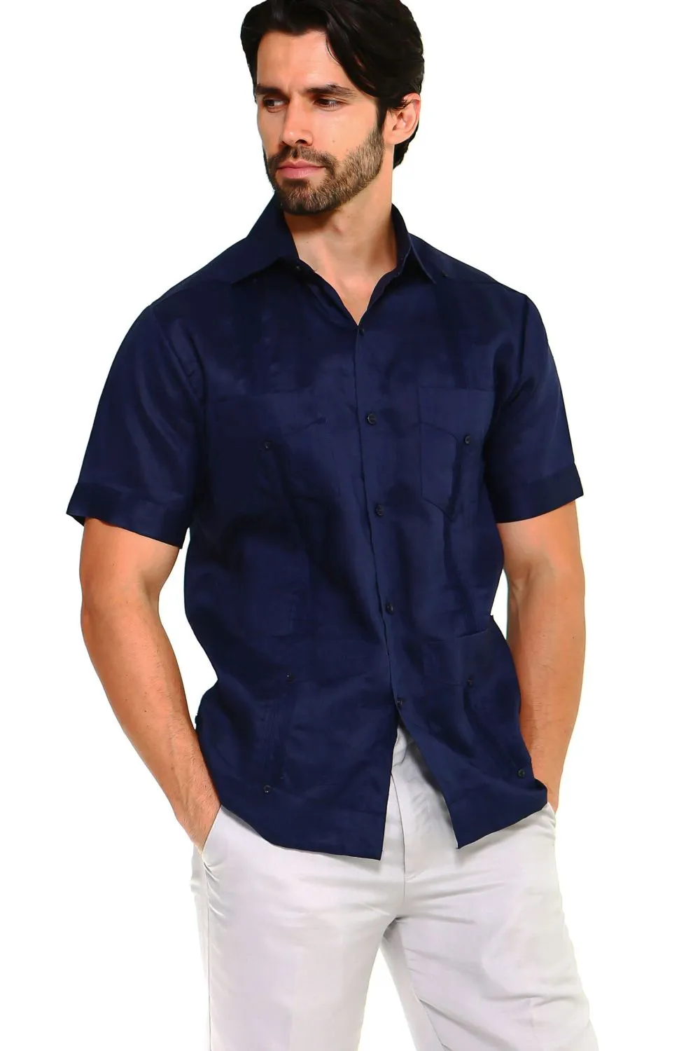 Mojito Collection Men's Traditional Guayabera Shirt Premium 100% Linen Short Sleeve  4 Pocket  Design