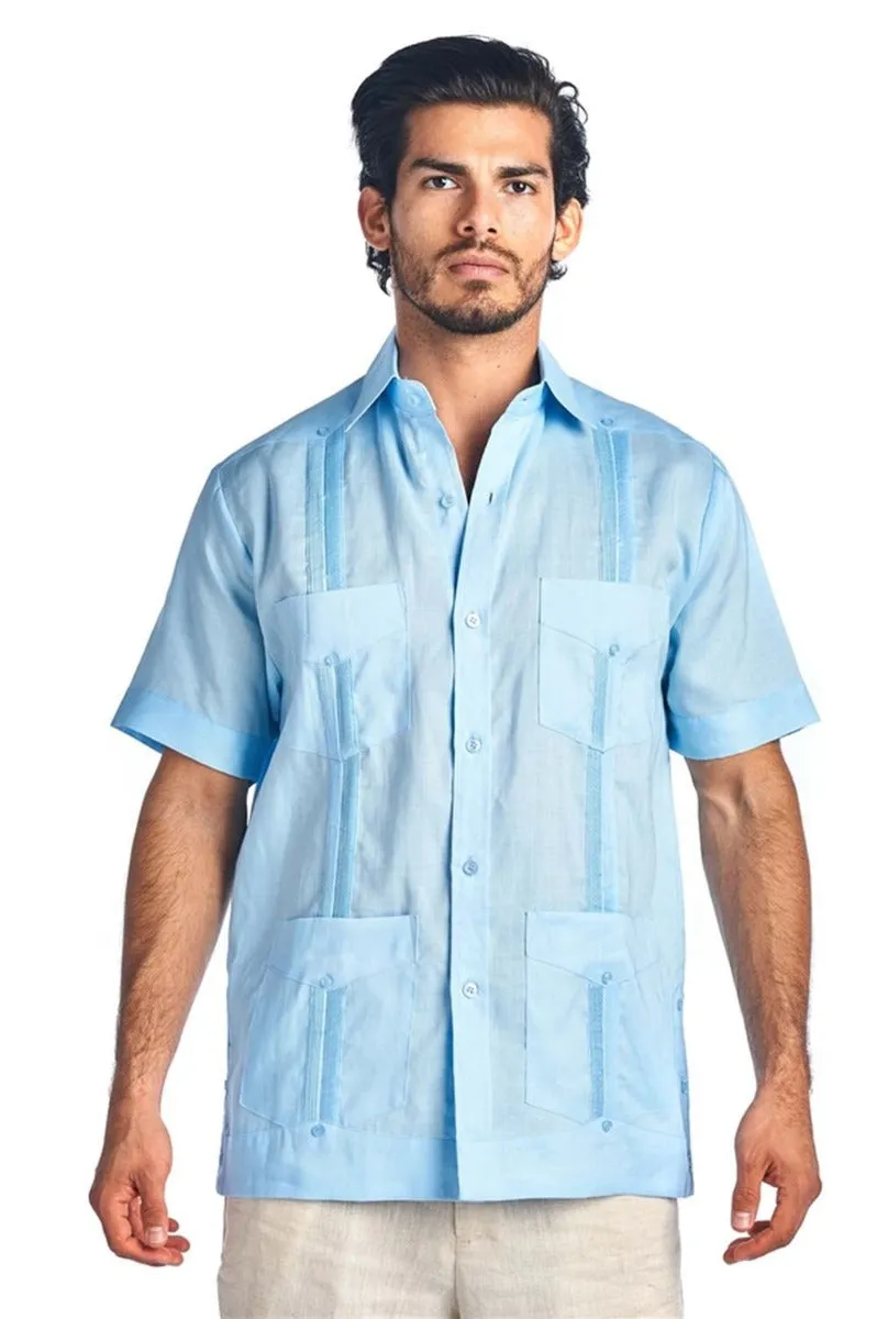 Mojito Collection Men's Traditional Guayabera Shirt Premium 100% Linen Short Sleeve  4 Pocket  Design