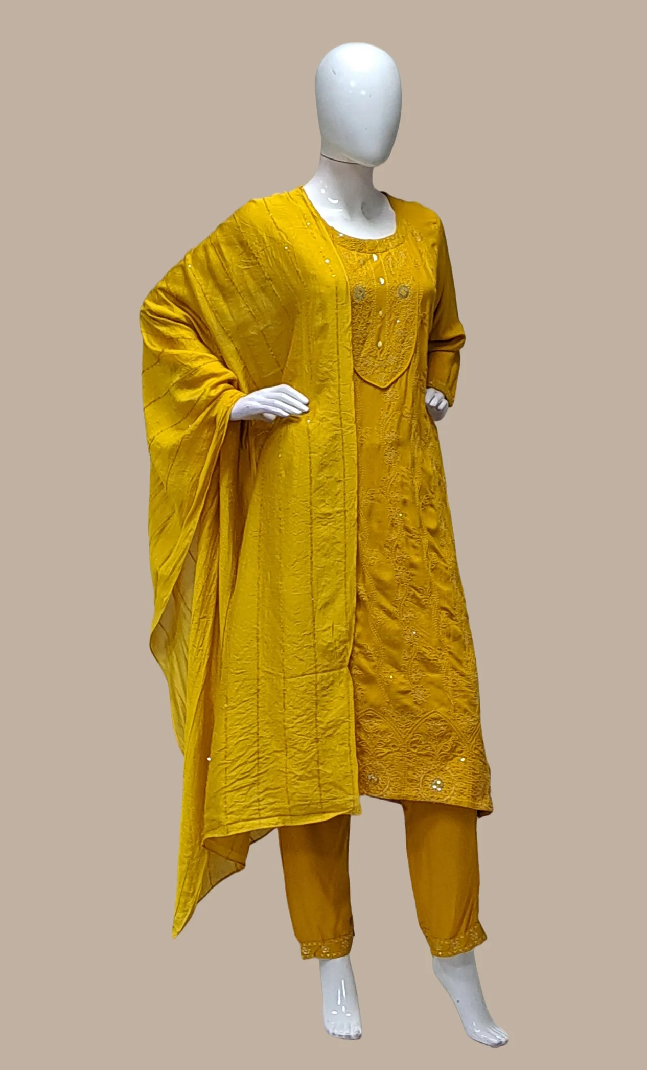 Mustard Embroidered Punjabi