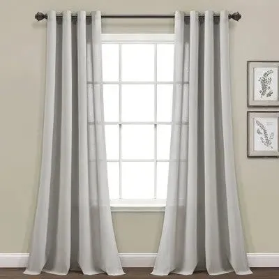 New - Set of 2 (84"x52") Faux Linen Grommet Window Curtain Panels Light Gray - Lush Décor