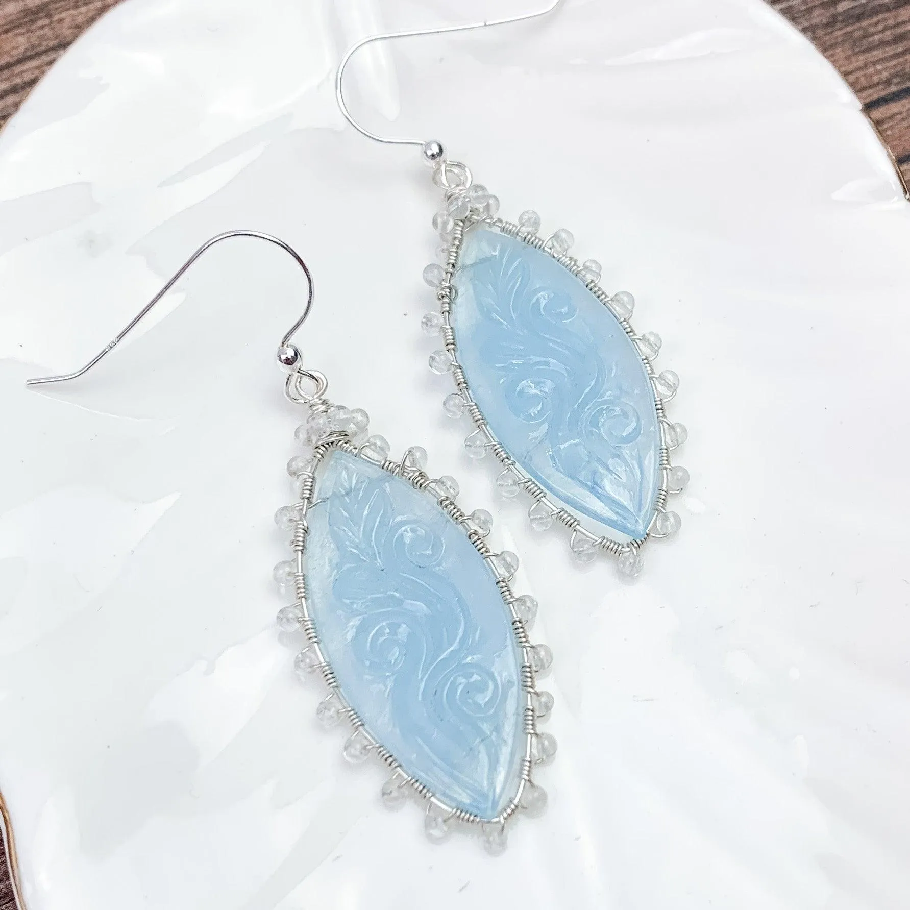 OOAK Carved Aquamarine Earrings