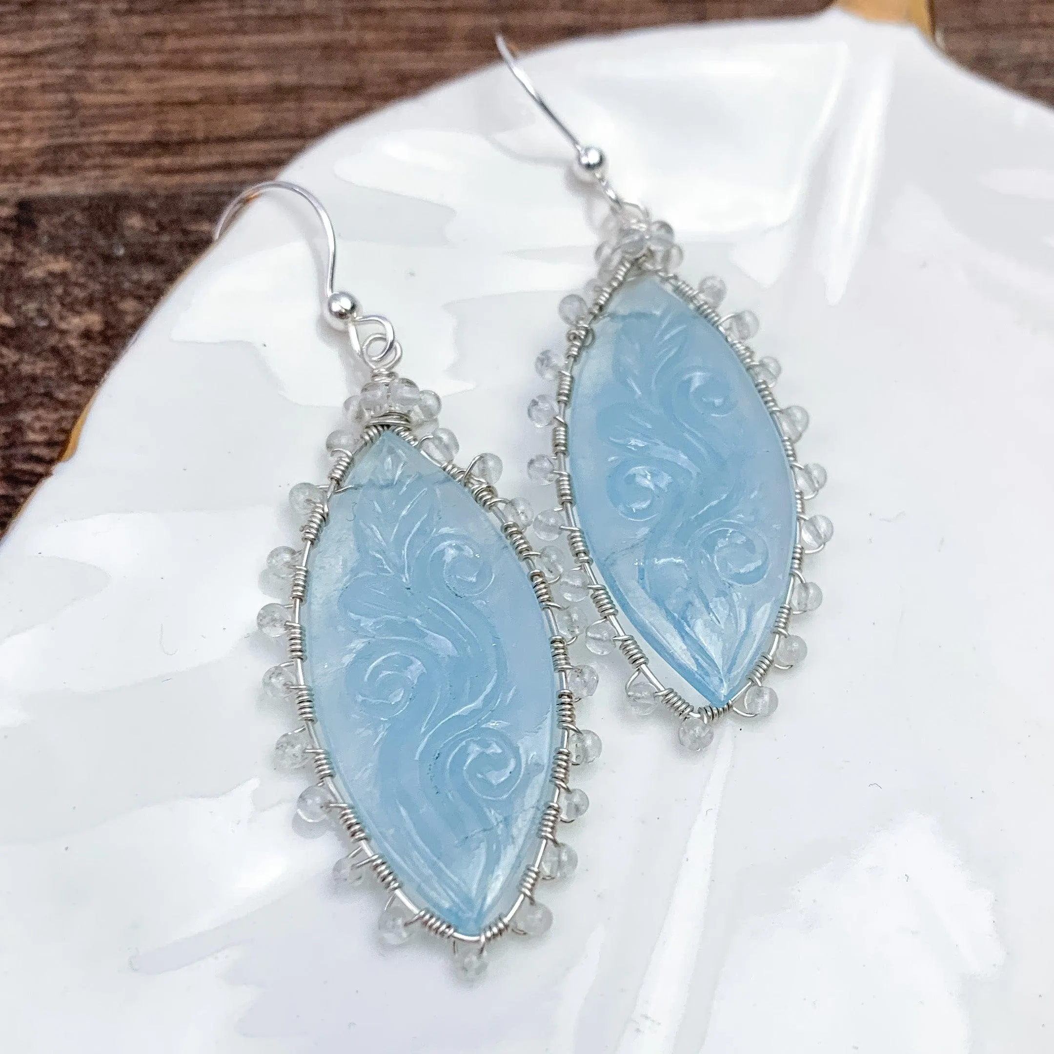 OOAK Carved Aquamarine Earrings