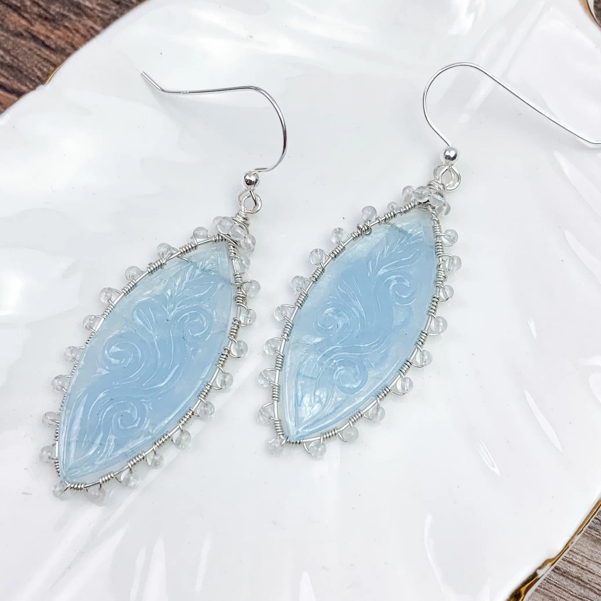 OOAK Carved Aquamarine Earrings