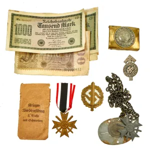 Original German WWI & WWII Medal and Insignia Lot - 13 Items