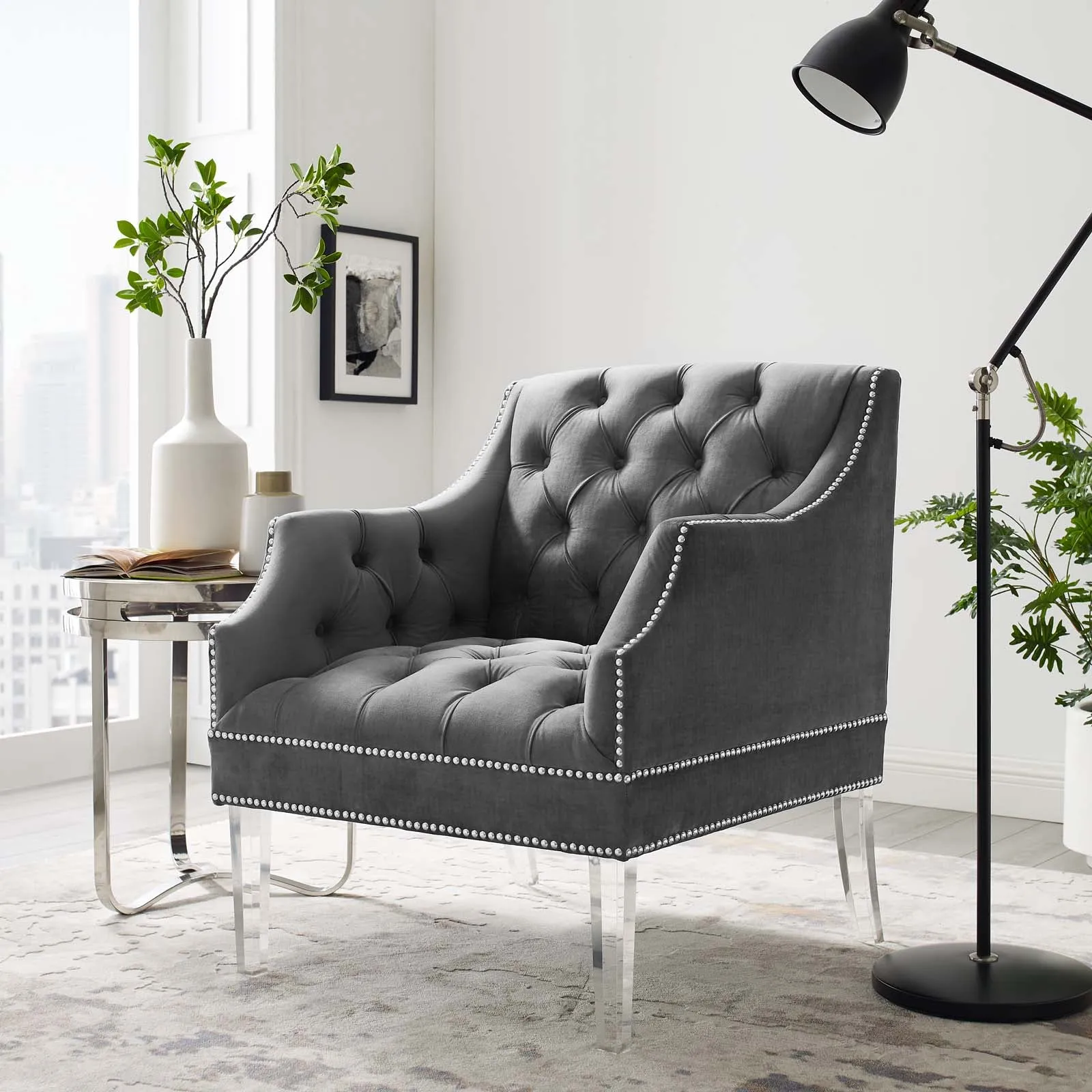 Proverbial Tufted Button Accent Performance Velvet Armchair - Modern Back Support Lounge Chair