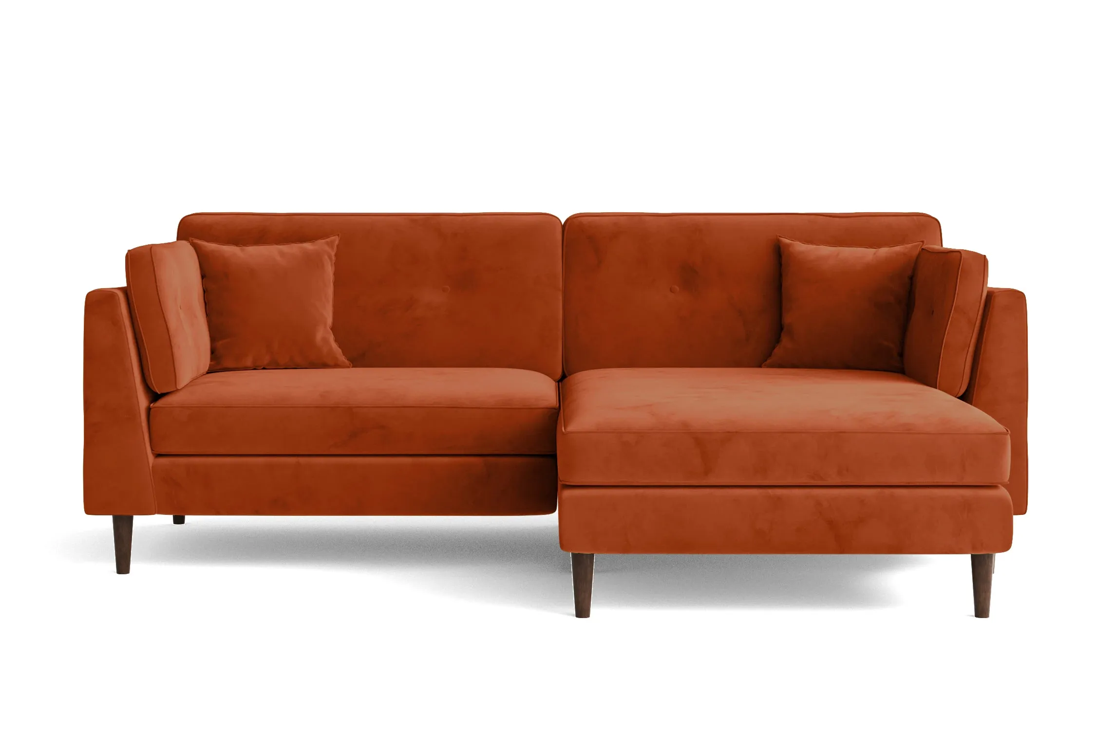 Ragusa 3 Seater Right Hand Facing Chaise Lounge Corner Sofa Orange Velvet