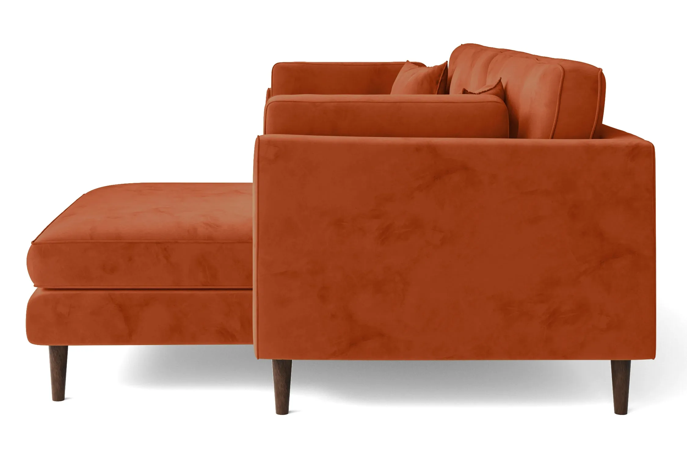 Ragusa 3 Seater Right Hand Facing Chaise Lounge Corner Sofa Orange Velvet