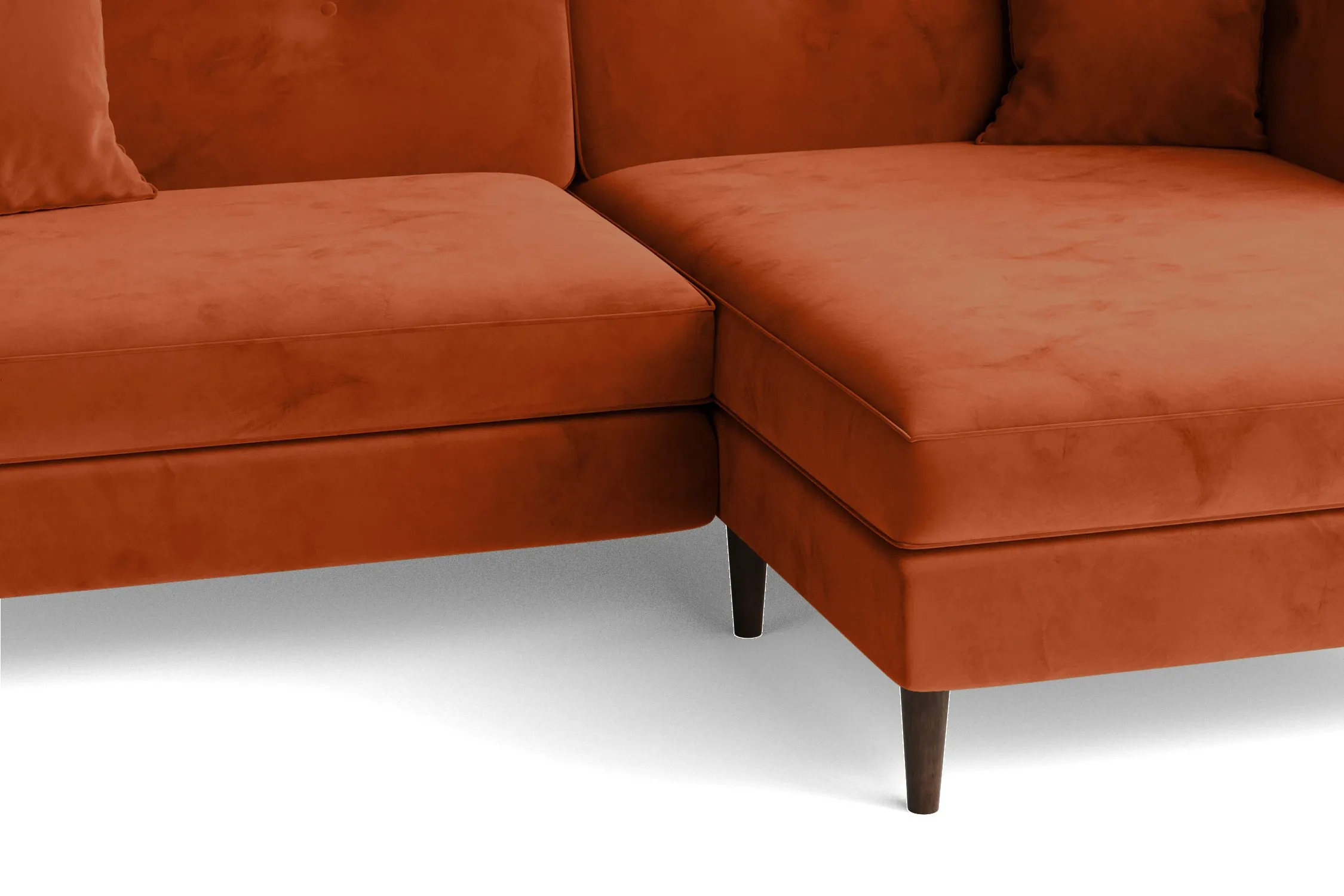 Ragusa 3 Seater Right Hand Facing Chaise Lounge Corner Sofa Orange Velvet