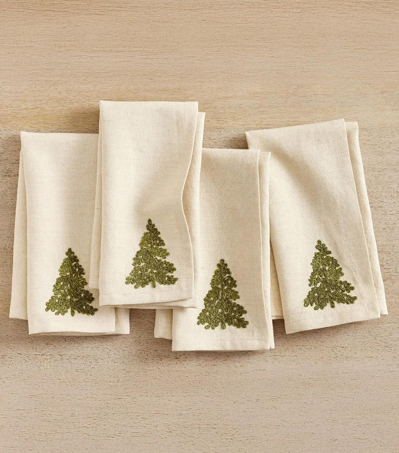 Rustic Tree Embroidered Cotton/Linen Napkins Set of 4