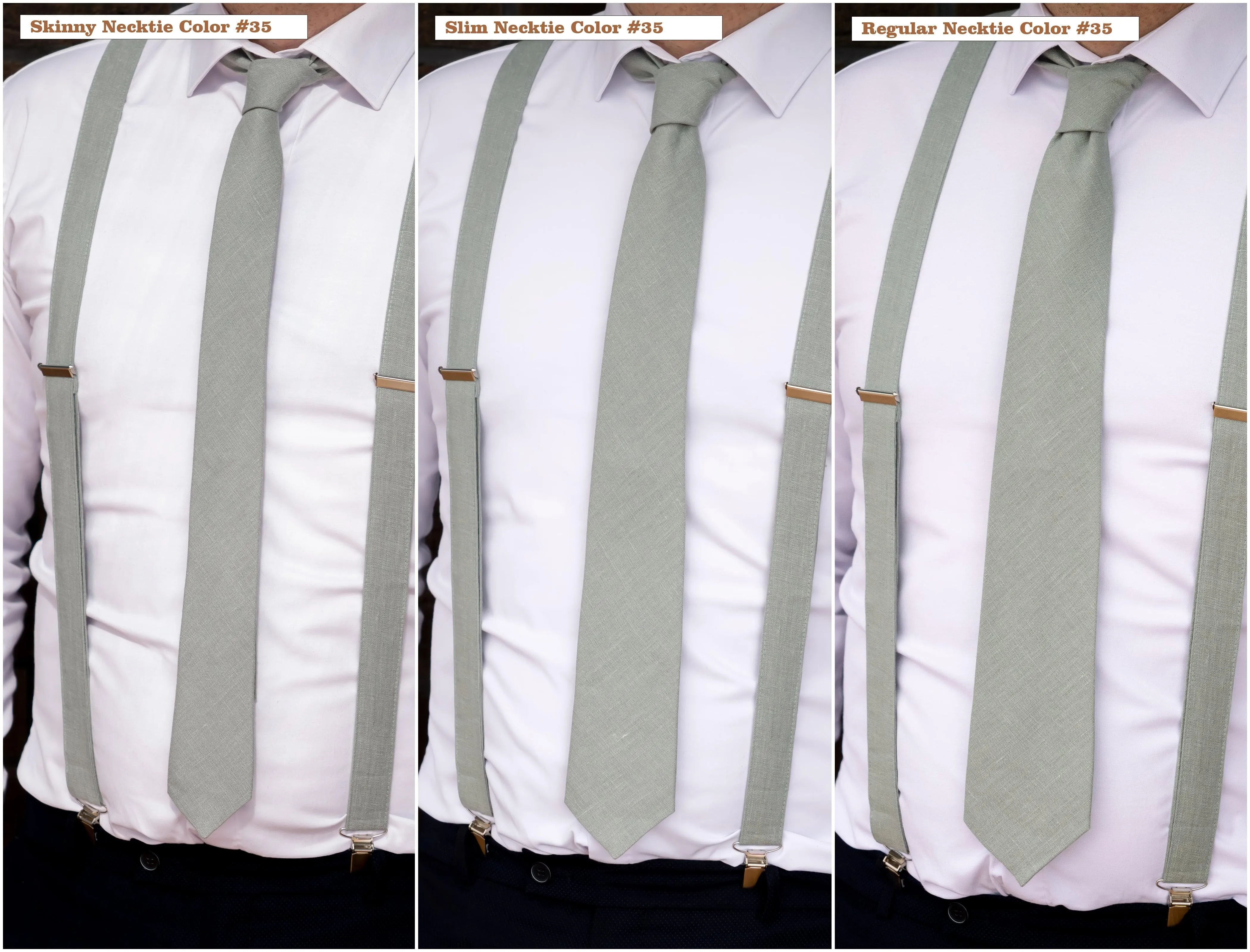 Sage Green Necktie - Linen Wedding Ties for Men and Groomsmen