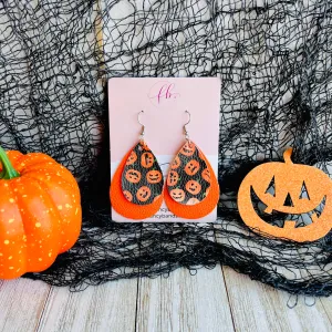 Spooky Halloween Jack-O-Lantern Faux Leather Drop Ear Bling