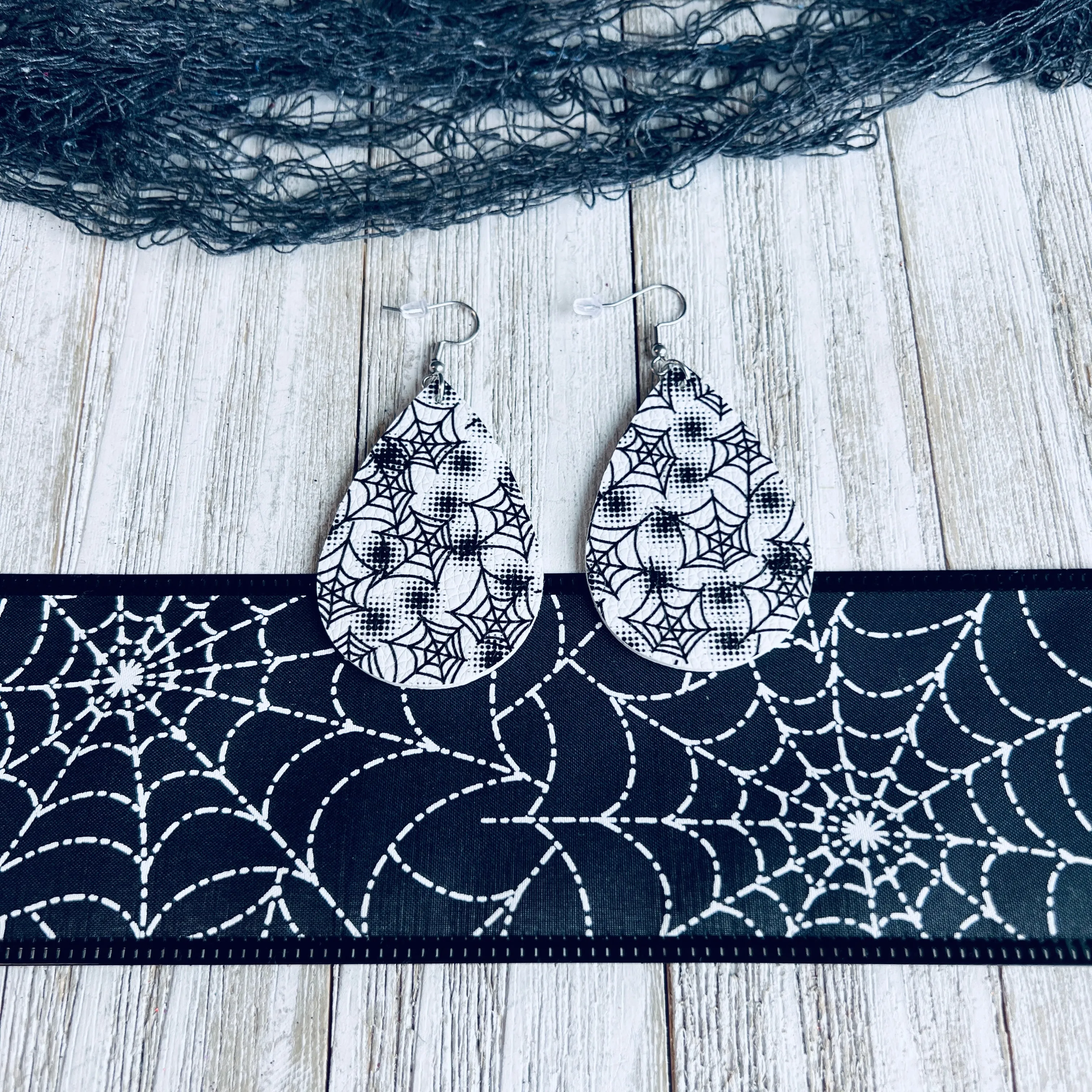 Spooky Webs Faux Leather Drop Ear Bling