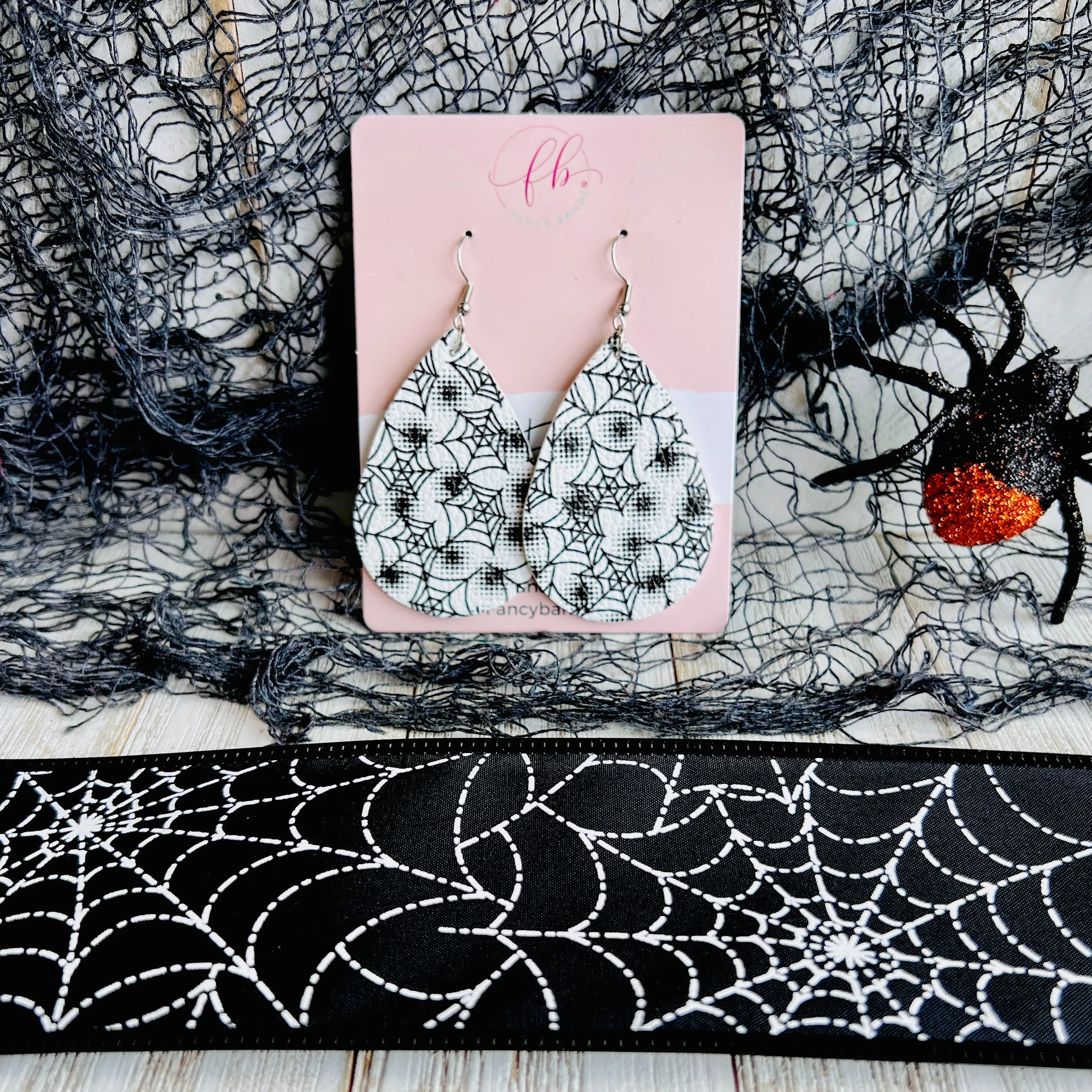 Spooky Webs Faux Leather Drop Ear Bling