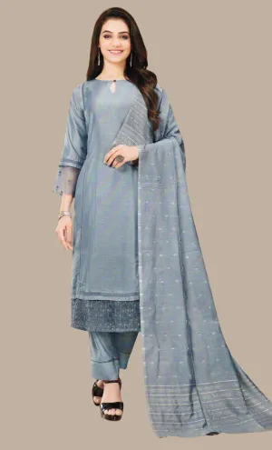 Stone Grey Embroidered Punjabi