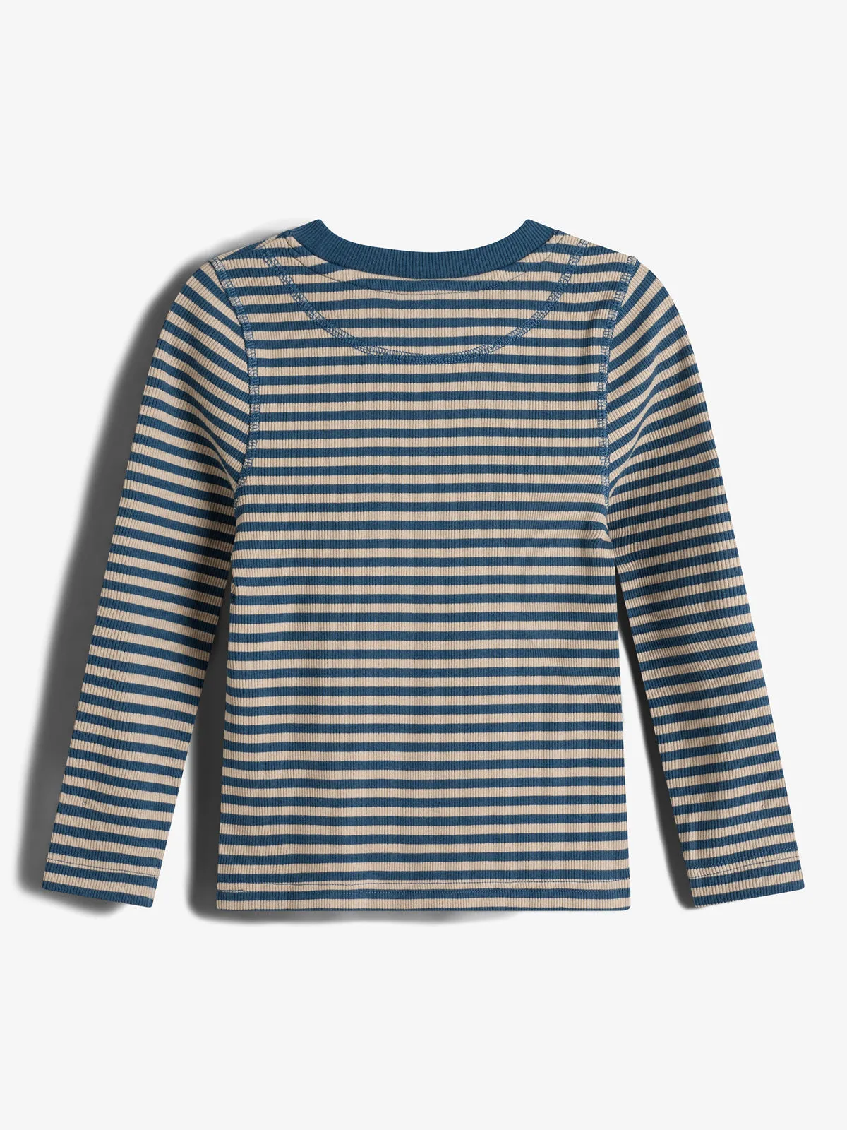 Striped Long Sleeved Basic Rib T-shirt - Kids - Stormy Blue/Beige