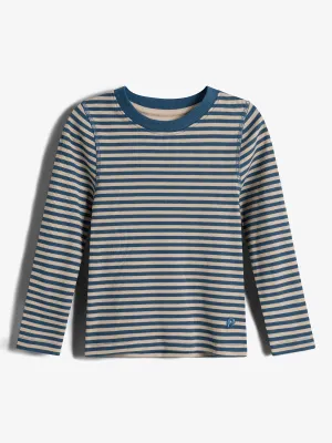 Striped Long Sleeved Basic Rib T-shirt - Kids - Stormy Blue/Beige