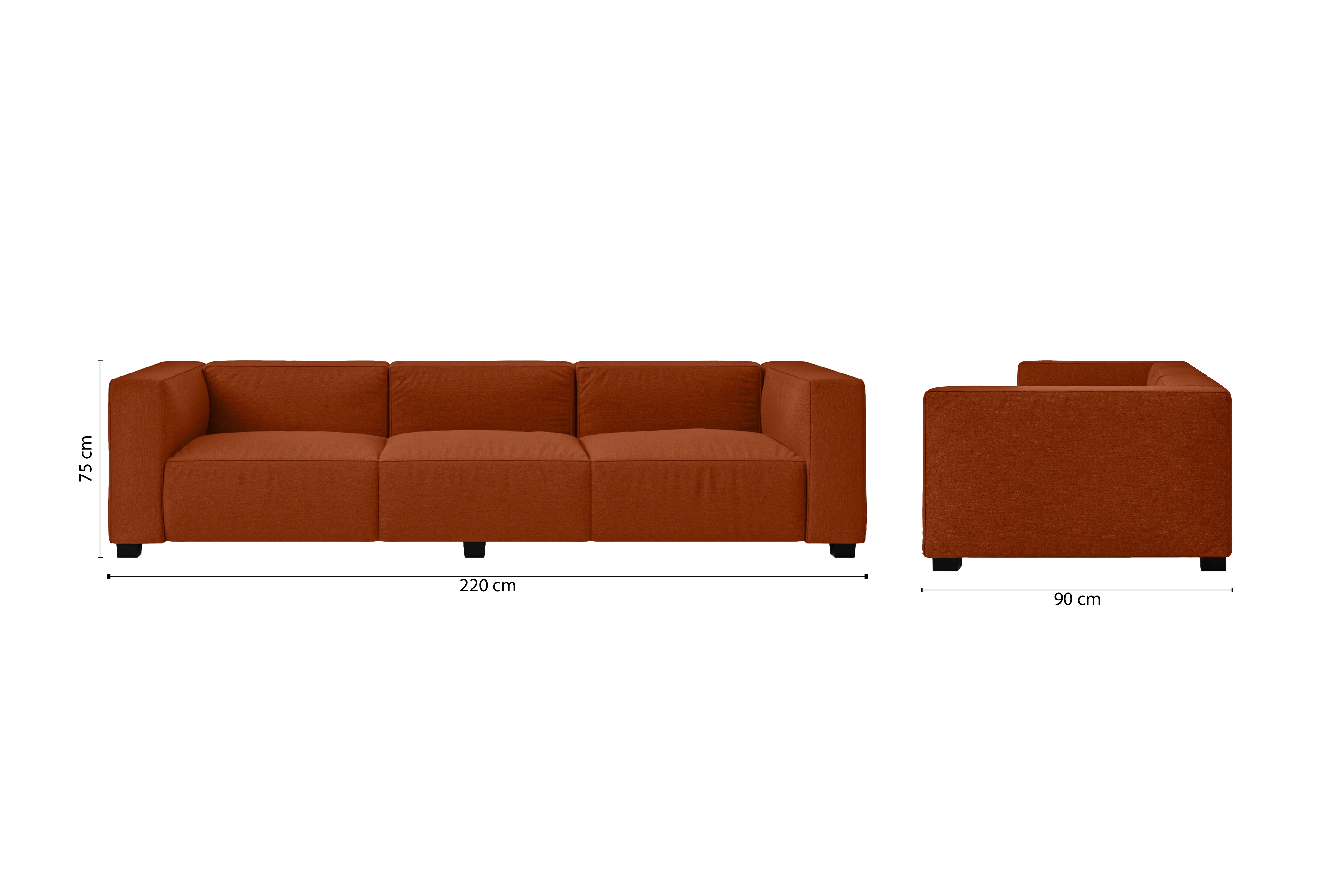 Taranto 3 Seater Sofa Orange Linen Fabric