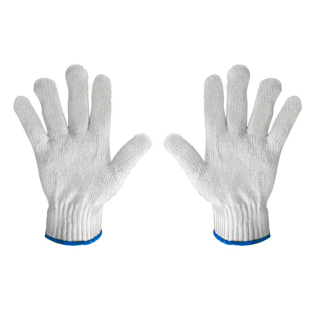 White Knit Gloves |  Polyester Cotton Blend | S-XL | 12 Pieces (6 Pairs)