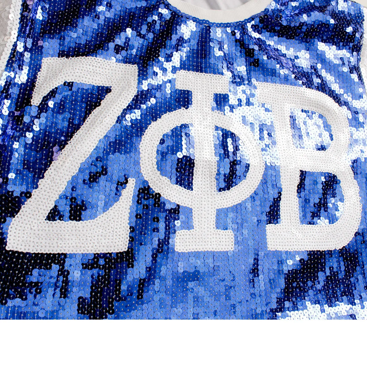 Zeta Phi Beta ZPB Sorority Blue and White Sequin Jersey Shirt